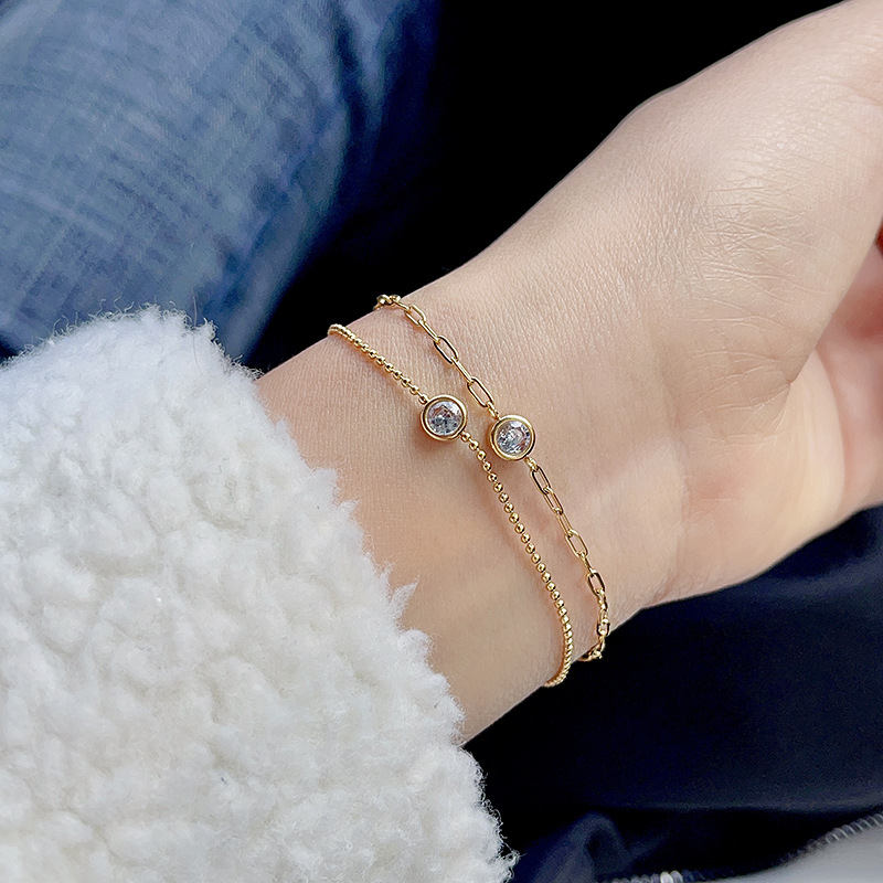 Daily Occasion Titanium Steel Material Fashion Round Titanium Steel Inlay Zircon Bracelets 1 Piece