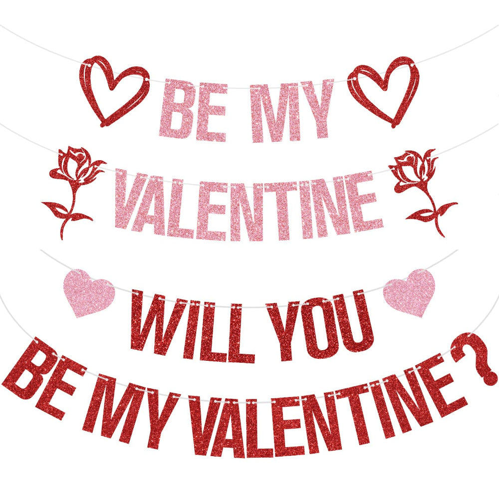 Cross-Border Valentine's Day Decorations Heart Hanging Ornaments Be Mine Valentine Rose Flag Decoration