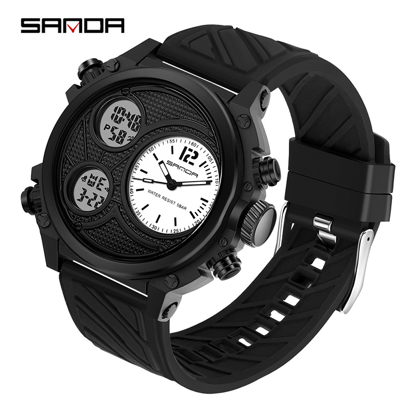 Sanda reloj deportivo masculino primos al aire libre nocturna impermeable juvenile doble reloj electrónico 3002