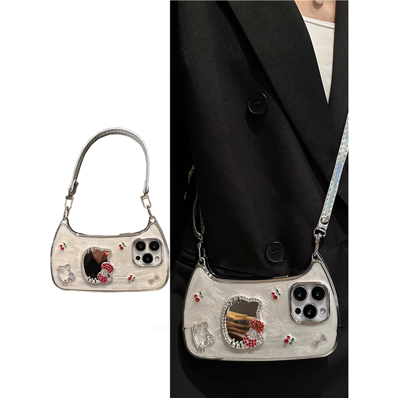 Advanced Ins Mirror Cherry Kt Cat Suitable for Apple 16Promax Mobile Phone Case New Iphone15Promax
