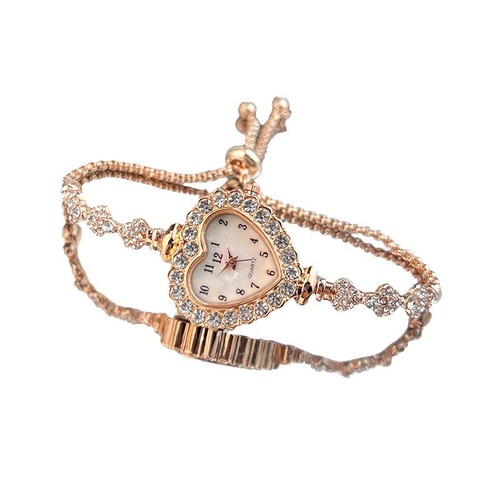 Fashionable heart-shaped ladies' watch with delicate diamond-studded floral design, free-adjustable bracelet, wholesale women's watch