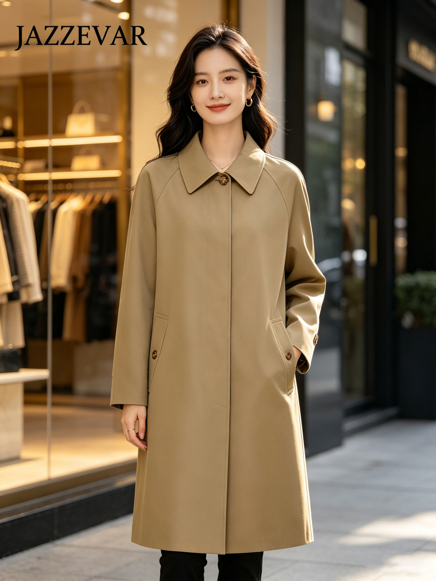 Khaki autumn trench coat