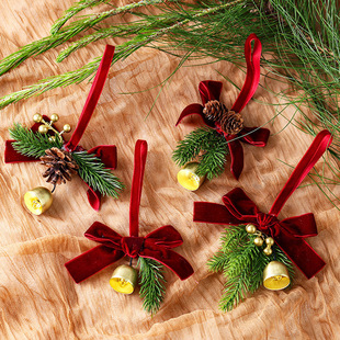 New Christmas Decoration Simulated Pine Cone Bell Pendant Christmas Plush Bow Wind Chime Pendant Atmosphere Decoration