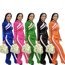 TW554秋冬亚马逊外贸女装个性街头拉链撞色拼接气质显瘦两件套装