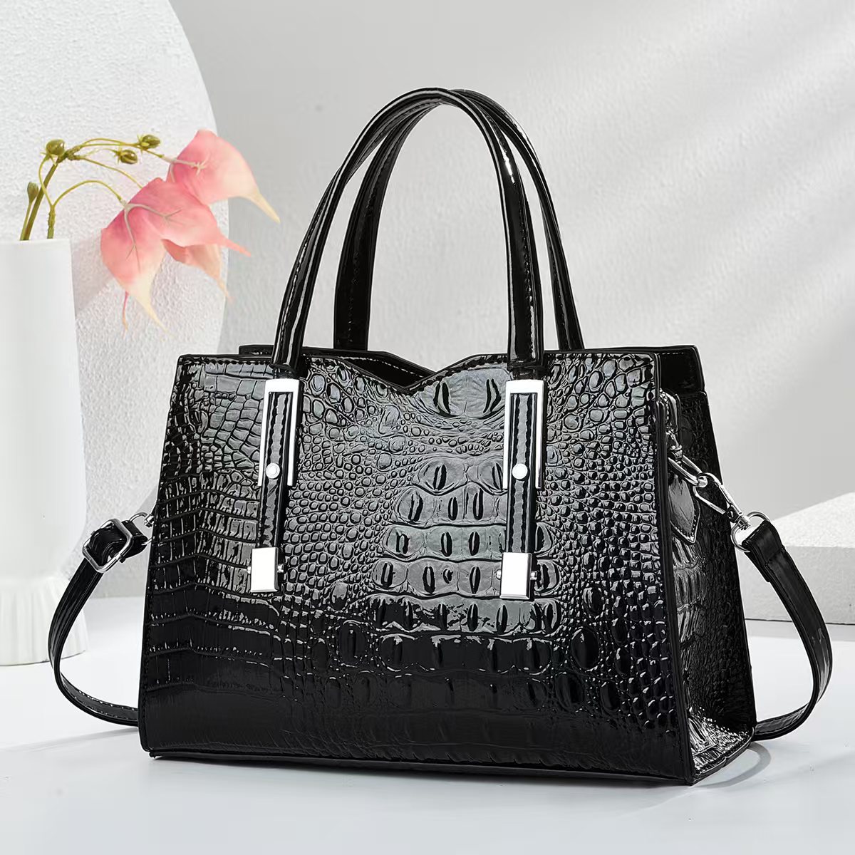 Bolsa de mano de gran capacidad con patrón de cocodrilo, mochila de viaje práctica diaria, moda versátil, bolsa de mano