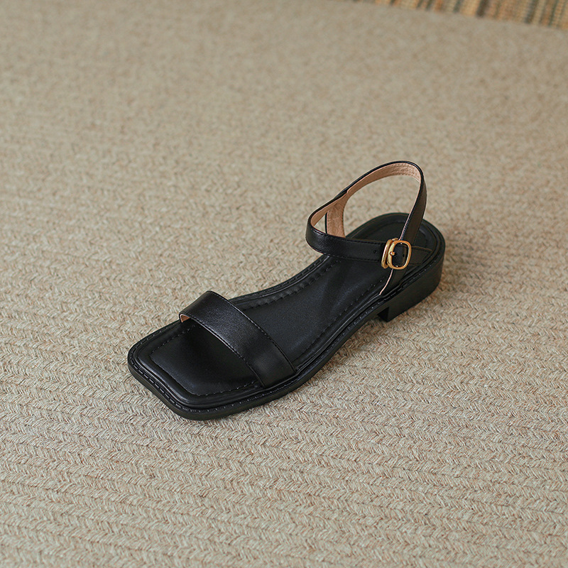 Sandal hở mũi nữ gót thấp quai ngang phong cách học đường — Màu nâu chi tiết 18