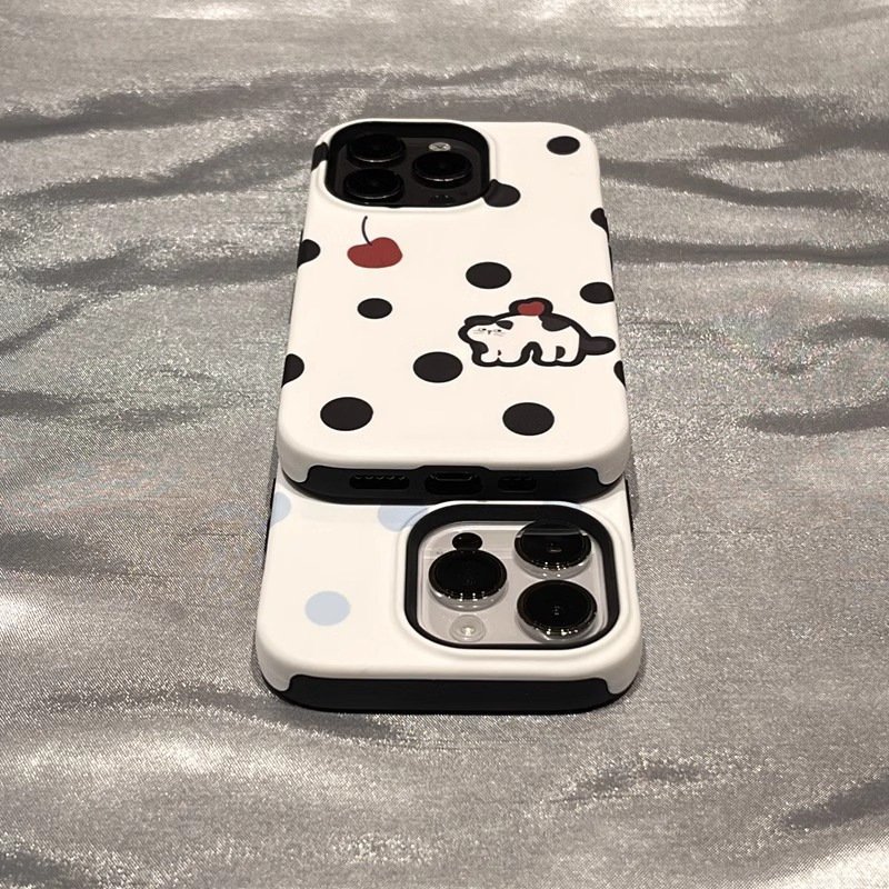 iPhone15/16promax/13/12 携帯電話ケースフィルム Apple 14/13 漫画水玉黒猫に適しています|undefined