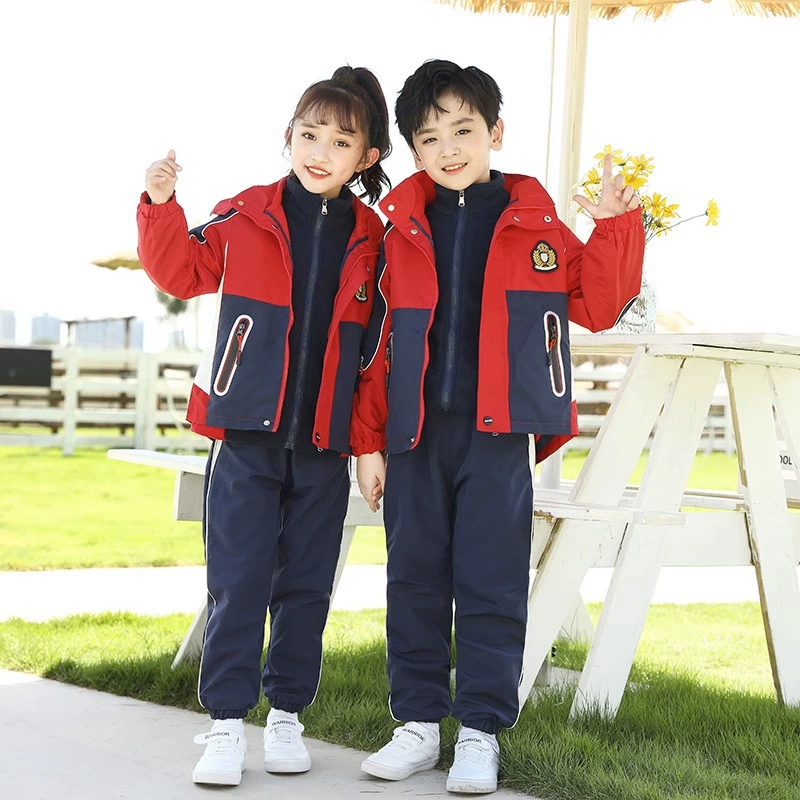 2023 осенне-зимний детский сад Садовая одежда новая куртка для мальчиков и девочек на флисовой подкладке костюм из трех предметов для начальной школы