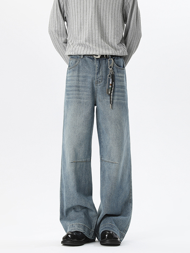 Herren Jeans Im American Style Gerader Schnitt Gewaschene Hose_voghion.com