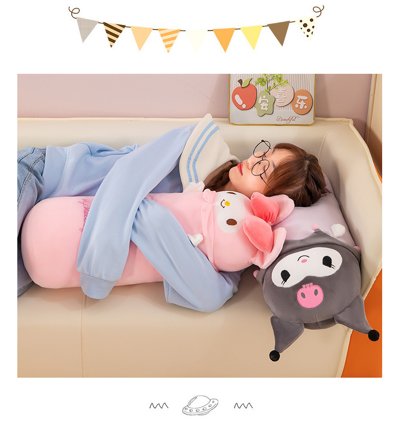 Cartoon Kuromi plush pillow, My Melody long plush toy, Sanrio sleeping companion, girl's gift