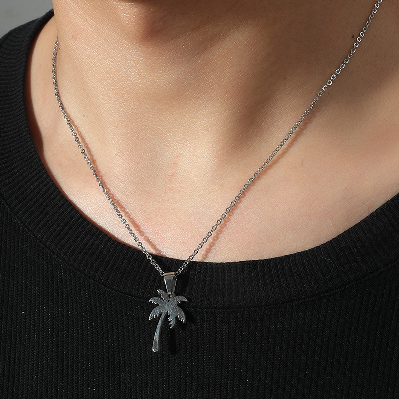 Beach Coconut Tree Necklace Tropical Mori Style Stainless Steel Plant Pendant European And American Personalized Fashion Ornament display picture 5