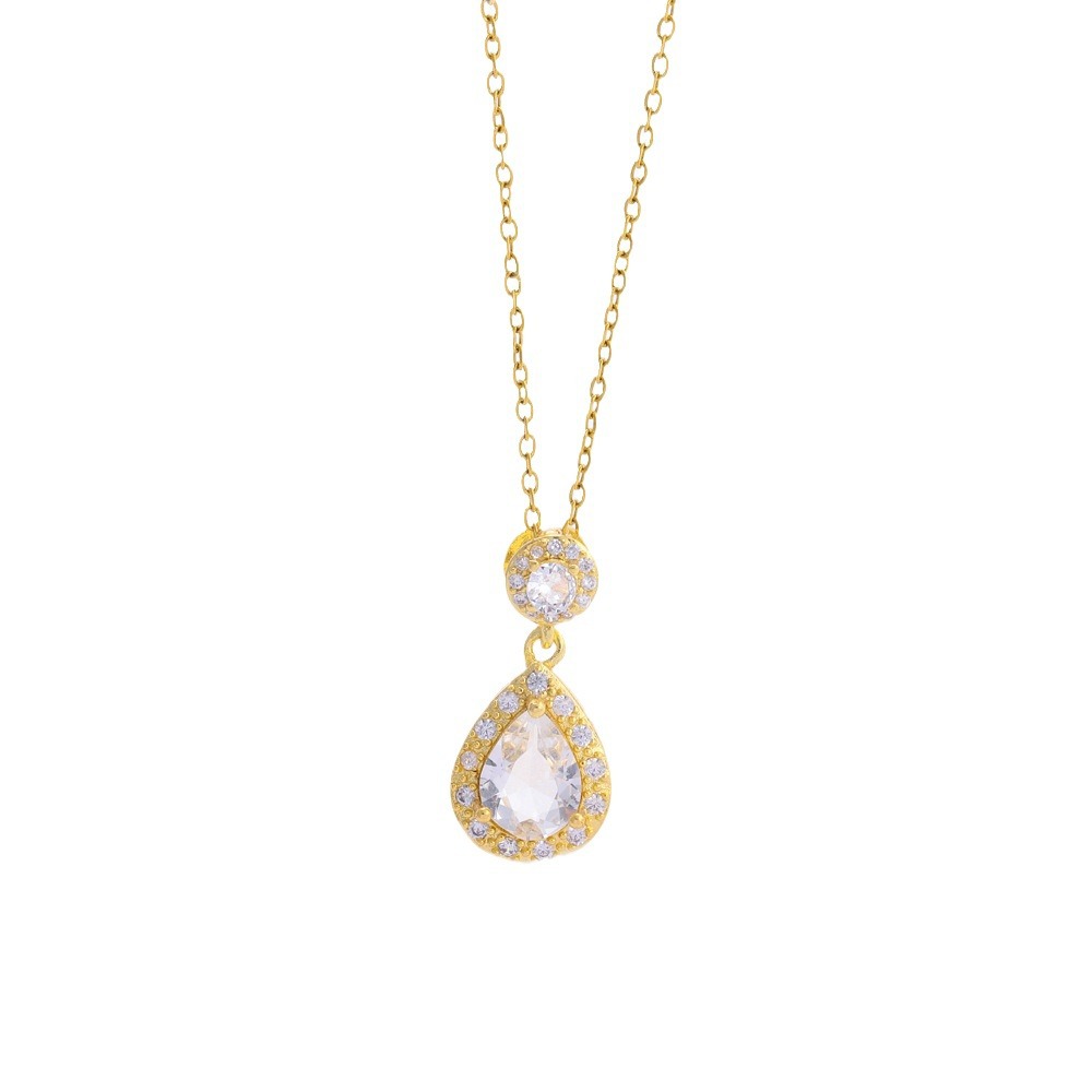 Collier pendentif goutte d'eau incrusté de zircons pour femmes, nouvelle mode rétro, collier en acier titane plaqué or K, chaîne de clavicule_voghion.com