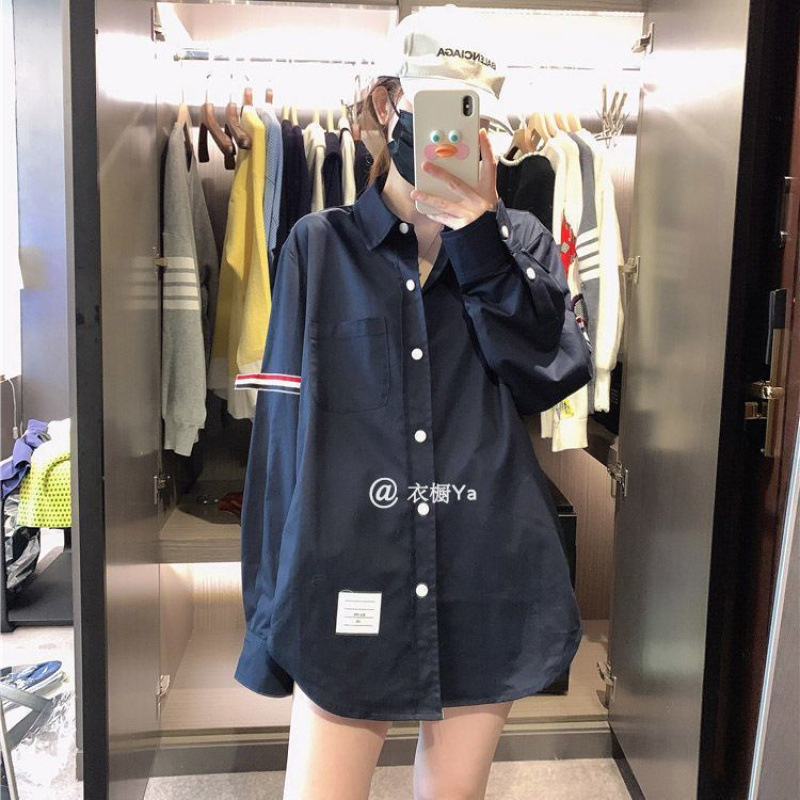 新款春秋夏设计感学院风衬衫外套小众女纯白色宽松tb衬衫长袖衬衣|undefined