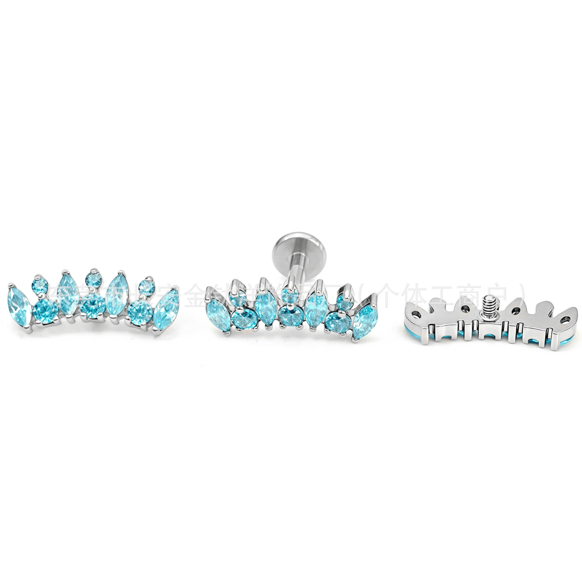 F136 Titanium Internal Thread Full Diamond Crown Zircon Earrings Cochlear Nail Ear Bone Nail G23 Titanium Alloy Piercing Jewelry detail image 7