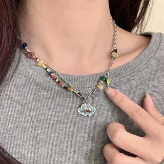 千禧风七彩石云朵项链女彩色串珠甜酷锁骨链嘻哈网红爆款卫衣链女