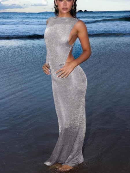 Summer sexy fitted solid color long skirt