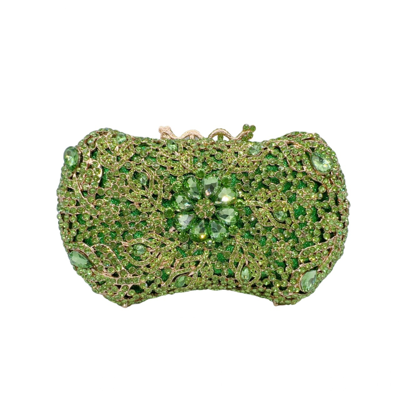 Túi clutch dạ hội nữ đính đá kim loại rỗng cầm tay — Màu xanh hoa quả, Cá tính đặt làm