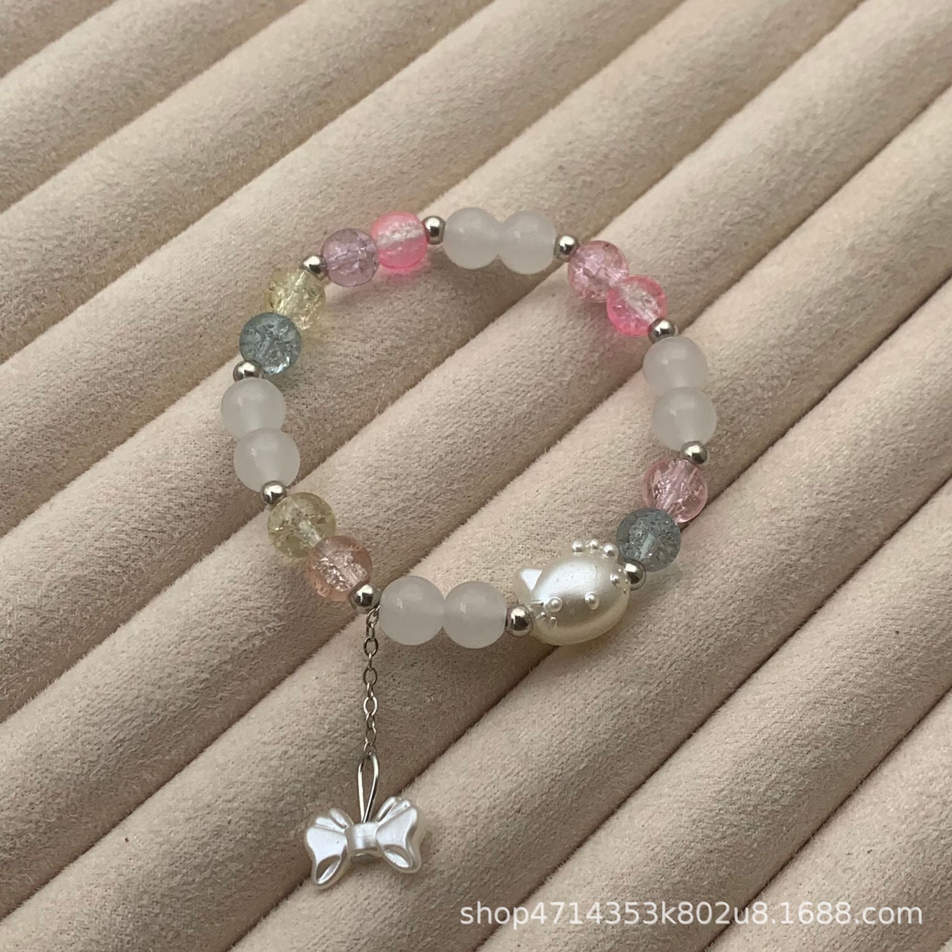 S185-8MM 혼합 색상 KT 고양이 활 드롭 비즈 유리 팔찌#SZ1488용