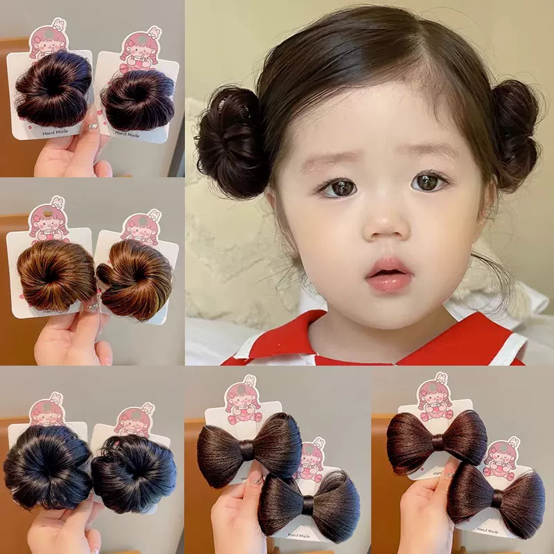 儿童假发女童蝴蝶结丸子头花苞发夹子可爱古风发卡小女孩汉服发饰