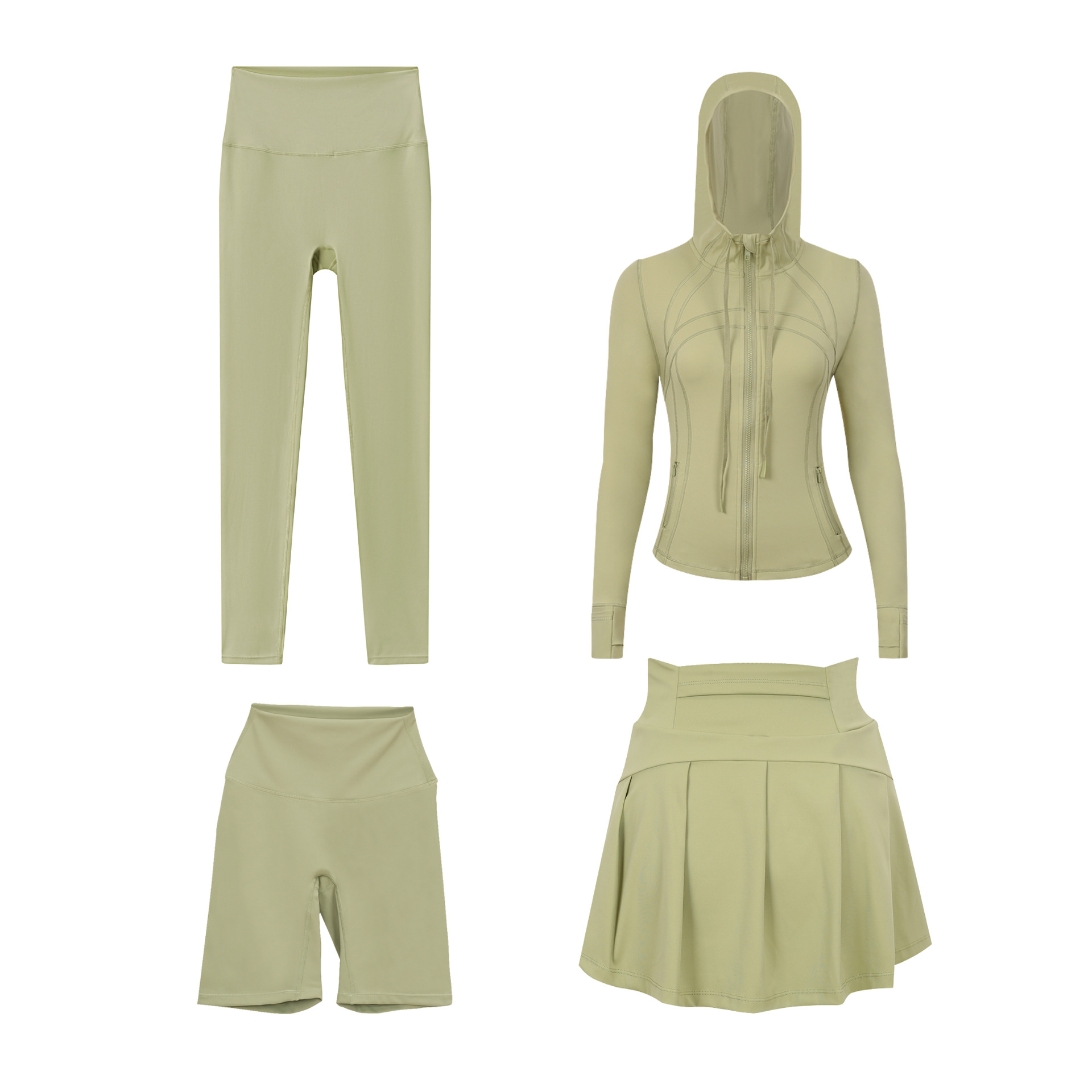 Women's Four Piece Set Sportswear Hooded Jacket Cropped Pants Short Skirt Slim Fit Outerwear Elastic Sports Jacket_ecoleips.com