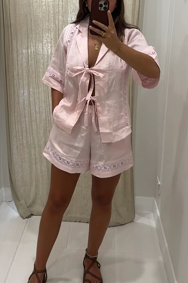 393g Weight Half Sleeve Sleeve Length Polyester Fabric Type Pant Co-ord Set Sets Type 2 Pieces Set Quantity Holiday, Daily Occasion V Neck Neckline Regular Fit Fit Type Solid Color Pattern Summer Season Women's Gender Simple Style Style Holiday Daily Women's Simple Style Solid Color Polyester Pant Co-ord Set Shorts Sets 14