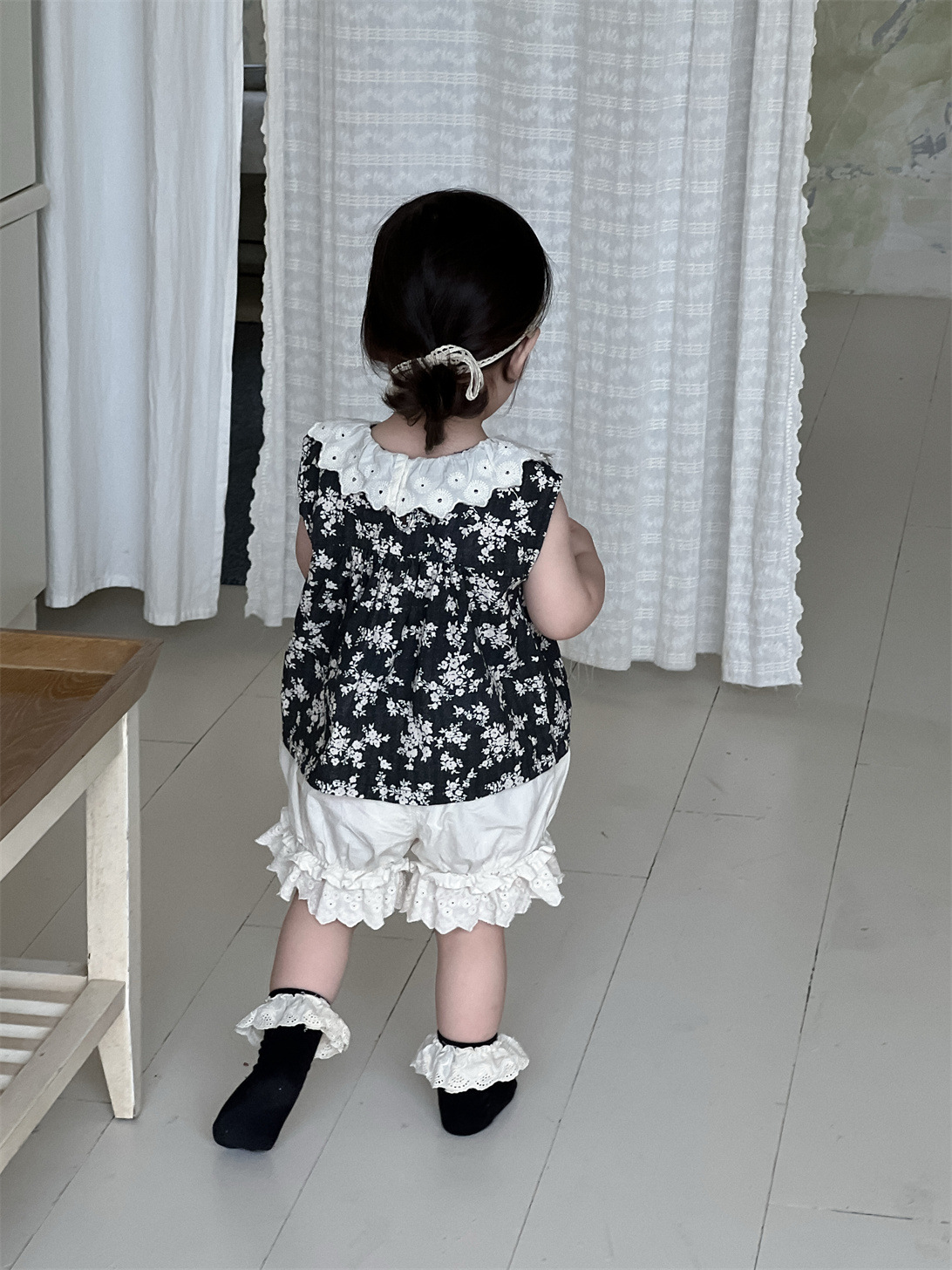 Ropa de verano fina para niñas 2026, nueva camisa floral de estilo coreano con encaje y pantalones cortos para niñas image 8
