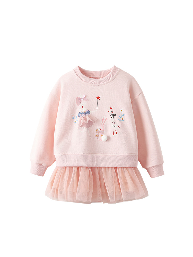 Cross-border malwee camiseta de niñas otoño y invierno nuevo estilo europeo y americano de niños de media edad cuello redondo mangas largas invierno vestido de princesa
