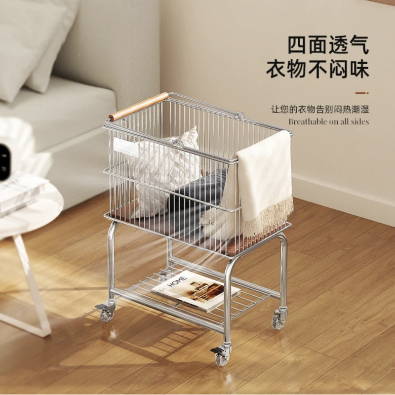 中古风收纳小推车置物架家用脏衣篮卫生间浴室衣服收纳筐洗衣篮子|undefined