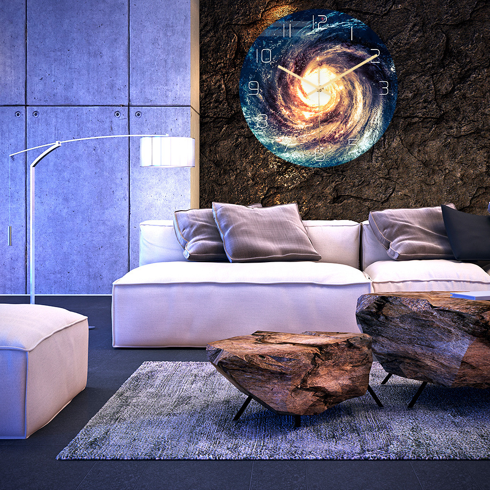 Nebula Wall Clock Tempered Glass Silent Movement Decorative Home_voghion.com