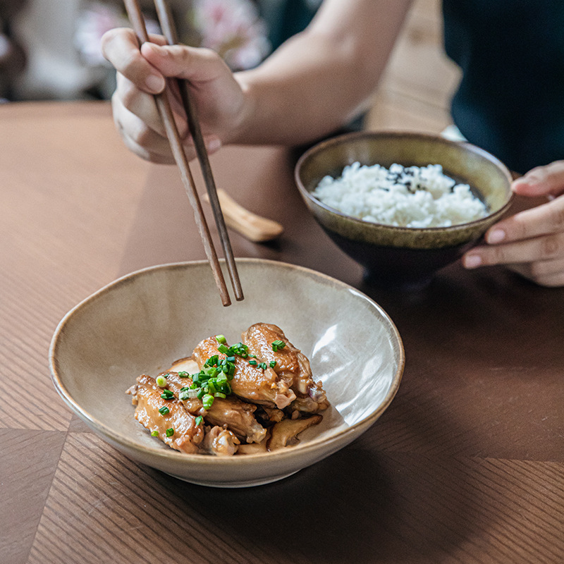 Bowls de 7.5 pulgadas irregulares de fideos de cerámica vintage, tazón de verduras frías, tazón de ensalada de exportación transfronteriza
