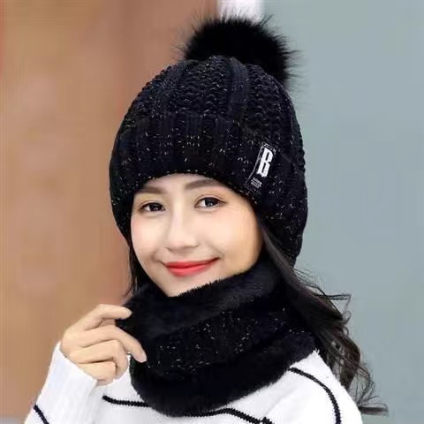 Versión Coreana de invierno del sombrero de lana de las mujeres forrada de lana engrosada bufanda madre ciclismo cálido sombrero de protección del oído de punto frío