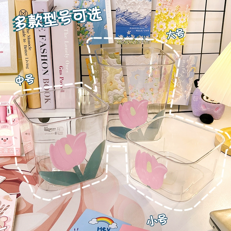 Милое акриловое маленькое ведро для хранения, маленький квадратный настольный мусорный бак, прозрачный бытовой маленький резервуар для рыбок-петушков