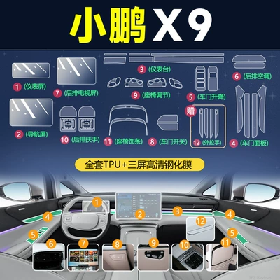 25 Models of Xpeng X9 Special Interior Film Screen Tempered Film Central Control Film Protective Film Decorative Modification Supplies (Car interior film) - xpeng-x9-full-set-of-tpu-three-screen-high-definition-tempered-film