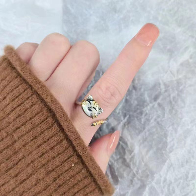 Anxiety Ring Classification Cartoon Style Cat Alloy Metal Copper Plating Women's Open Rings Anxiety Ring