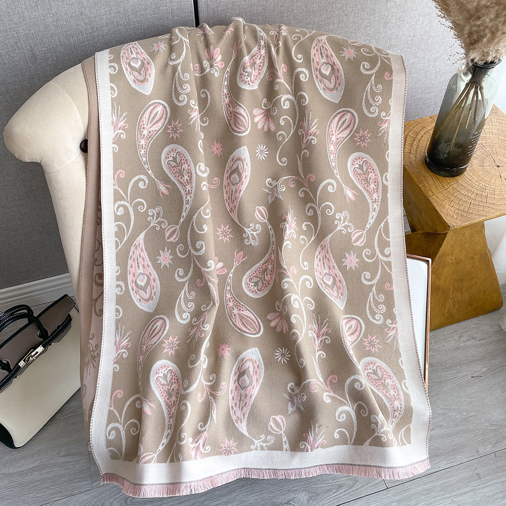 Comercio exterior retro Flor de anacardo Otoño e Invierno versátil largo engrosado bufanda chal de doble cara de Cachemira-como bufanda caliente para las mujeres