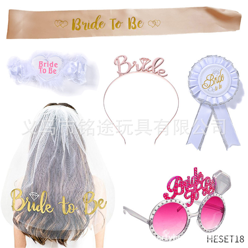 Una sola fiesta velo de novia Novia a ser correa de hombro etiqueta cinturón gafas tatuaje pegatinas cadena bandera conjunto de seis piezas