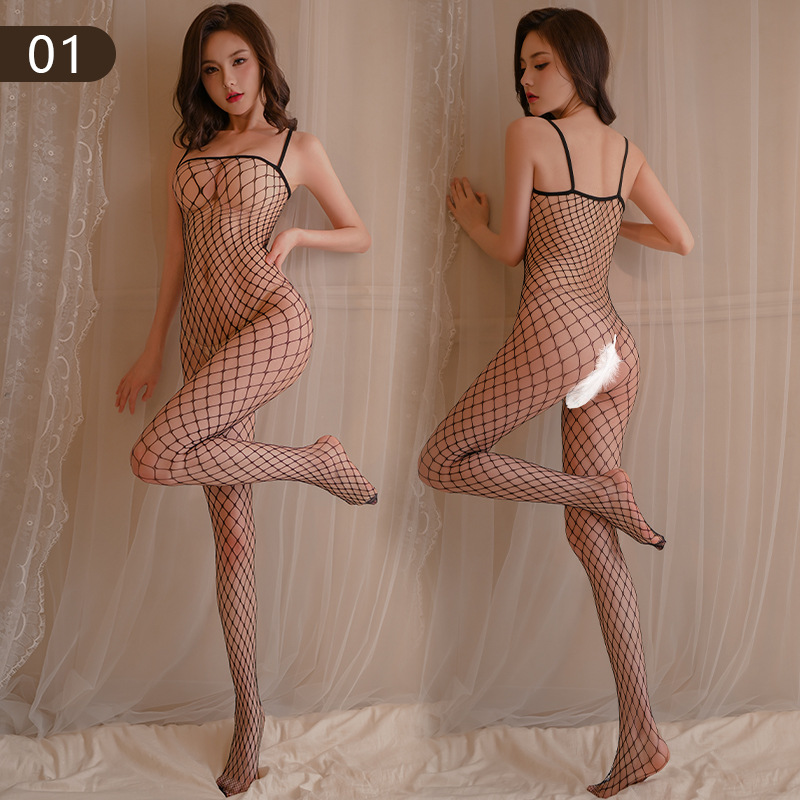 Lencería sexy ropa de red sexy archivo abierto señoras medias de una pieza uniforme transparente tentación medias de una pieza W01