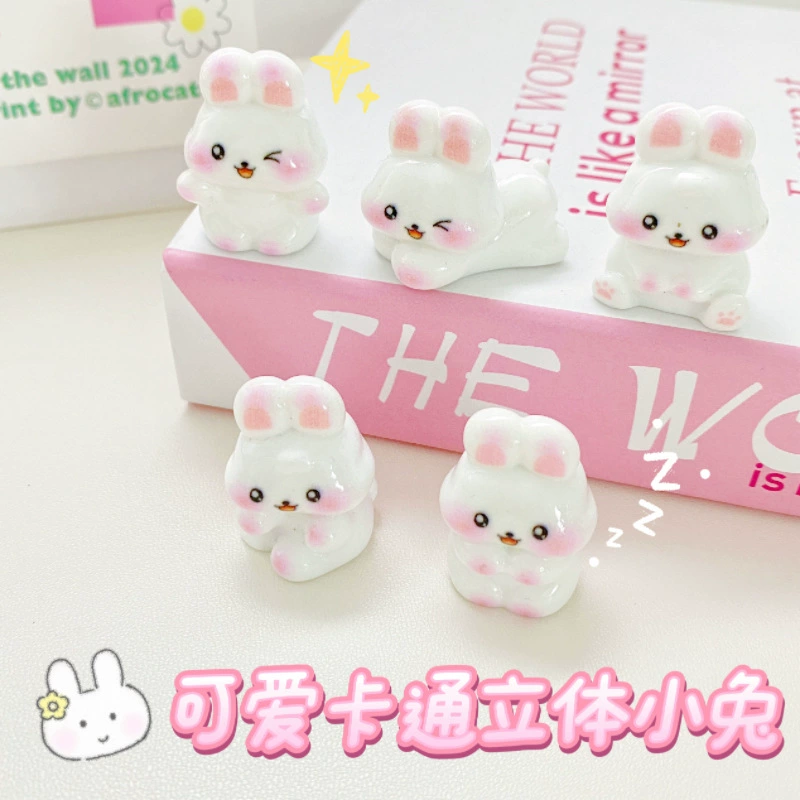 Миниатюрная фигурка белого кролика, реалистичное животное из смолы, для декора бонсай, ландшафтного дизайна, поделок из кремового клея