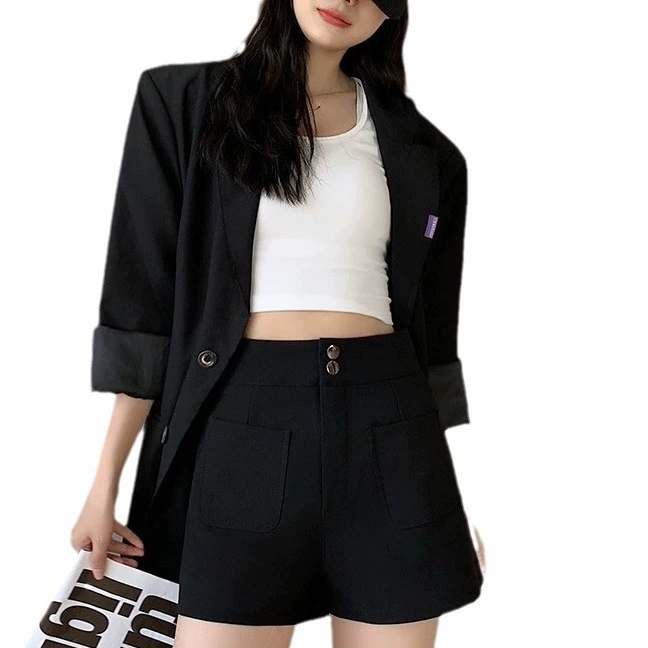 Black shorts, autumn spring trousers, base sweatshirt, boots