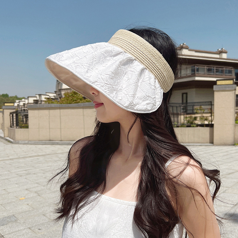 新款夏季防紫外线双面戴贝壳帽太阳帽空顶遮脸女遮阳帽户外出游太