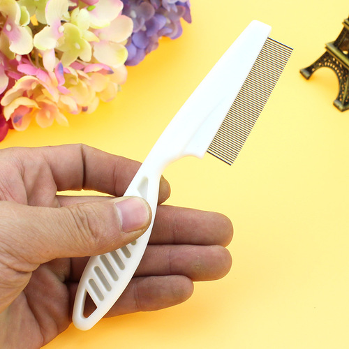 Wholesale white plastic handle pet comb, dog flea comb, cat flea comb, fine tooth comb supplies