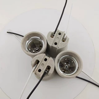 E27喇叭带孟钢弹片带线陶瓷螺口灯头喇叭瓷灯E27陶瓷灯头F519
