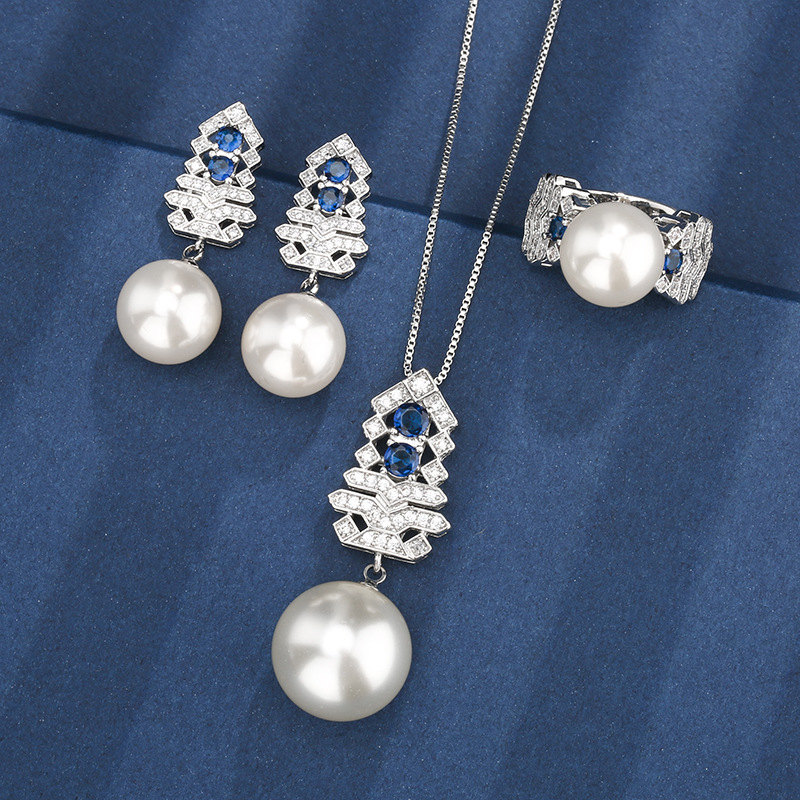 Producto popular Zhuang Shengsheng Joyas Fondo de cobre con incrustaciones de oro Conjunto de árbol de navidad de perlas blancas Mujer 16-12mm