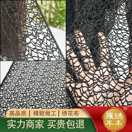 黑色肌理不规则蕾丝茧布料针织镂空网纱网布透视礼服手工diy面料