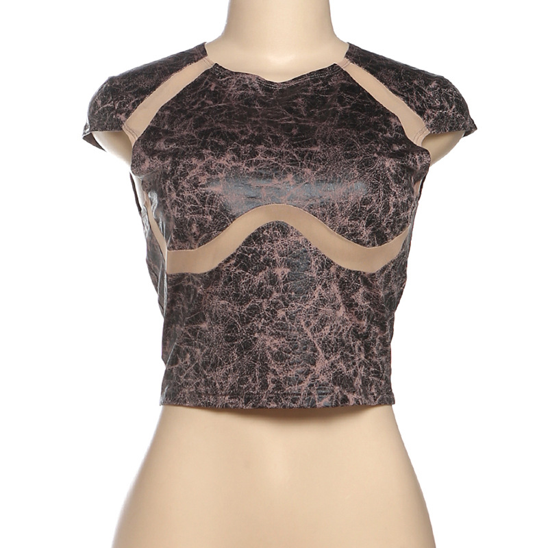 Personalized Printing Hollow Out Cutout Sexy Sexy Stitching Women Top