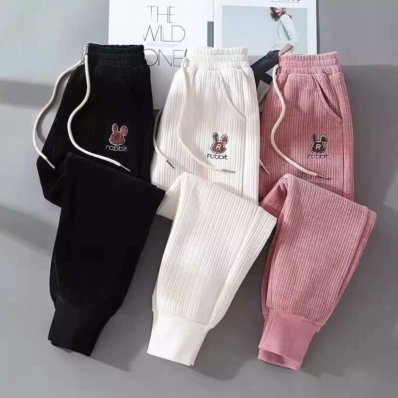 Вельветовые женские утолщенные спортивные брюки на флисовой подкладке в западном стиле на осень и зиму, облегающие спортивные повседневные брюки до щиколотки в Корейском стиле