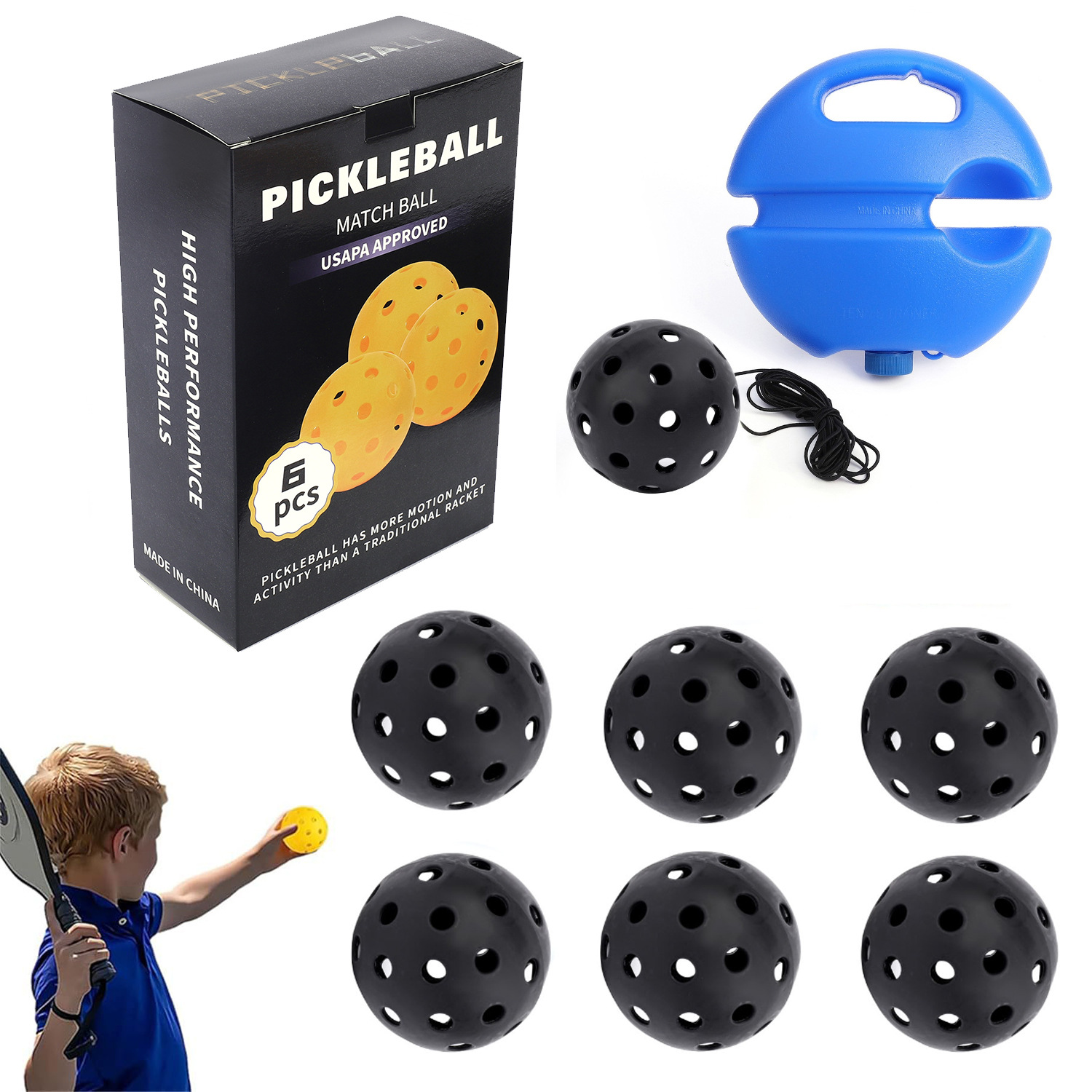 Entrenador de bolas de pico único 40 hoyos PE Bola de agujero elástico alto principiante práctica Pickleball base de inyección de agua