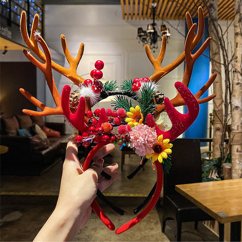 New European and American Christmas children's antler headband cute Christmas Eve headband fabric Santa Claus hair accessories wholesale