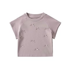 甜辣妹蝴蝶結短袖夏季圓領時尚短款露肚臍打底衫T恤立體個性