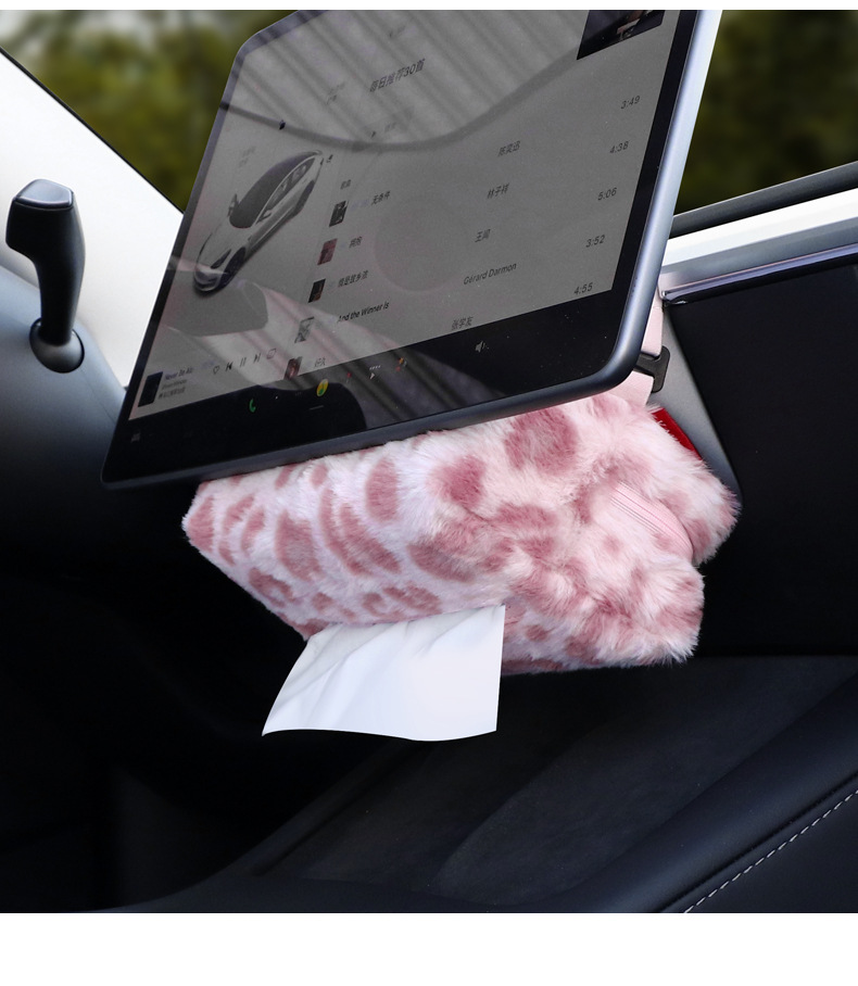 Car Leopard Tissue Box Advanced Sense Cute Paper Box Car Sun Visor Hanging Tissue Bag Car Interior Decoration for Women
